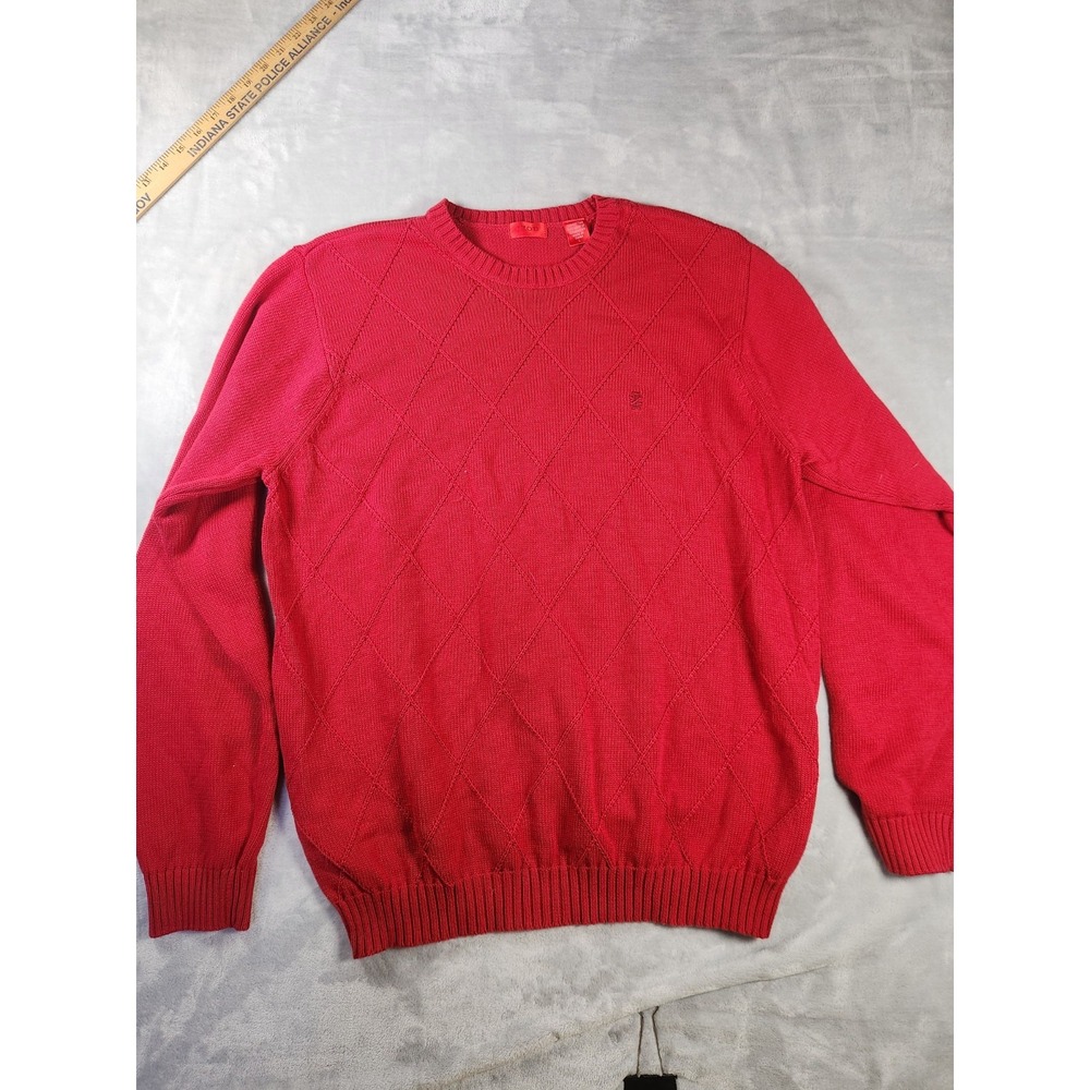 Retro IZOD Men's Red Pullover Sweater Crew‎ Neck Long Sleeve 100% Cotton Size L